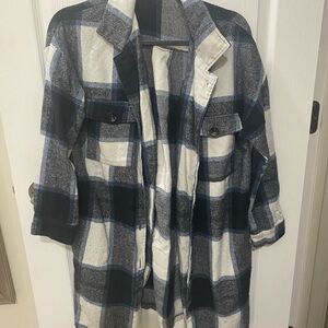 Plaid Long Coat with Pockets